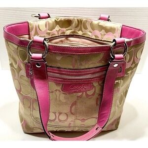 EXTREMELY RARE Y2K COACH MONOGRAM PINK Penelope Sig. Lunch Tote Jacquard Handbag